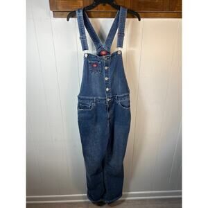 Dickies women’s Size XL Denim Jean front bib overalls. Medium blue wash.